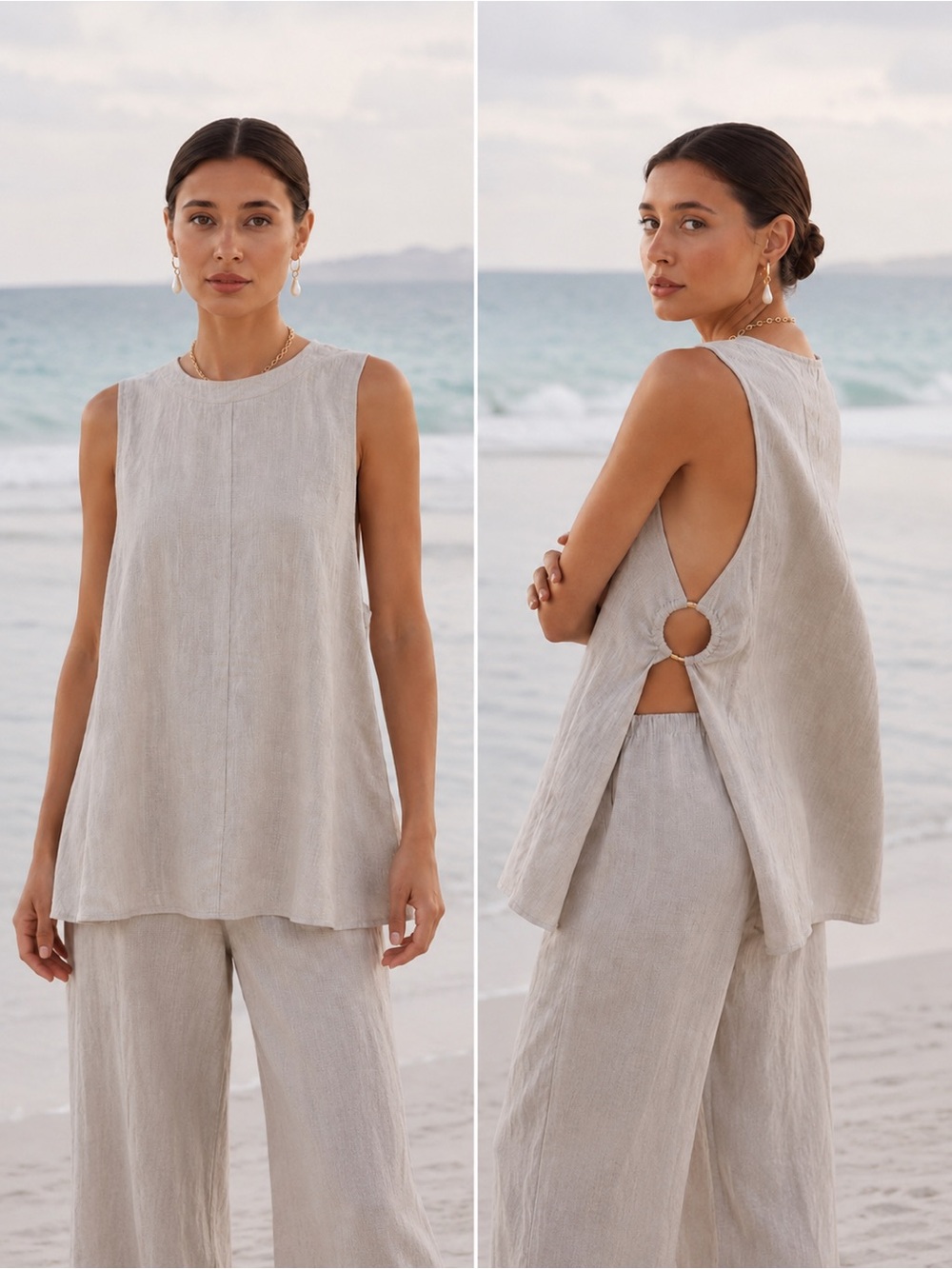 NWT DISSH Lovato Natural Linen Ring Tunic Coastal Minimalist Resort Lagenlook